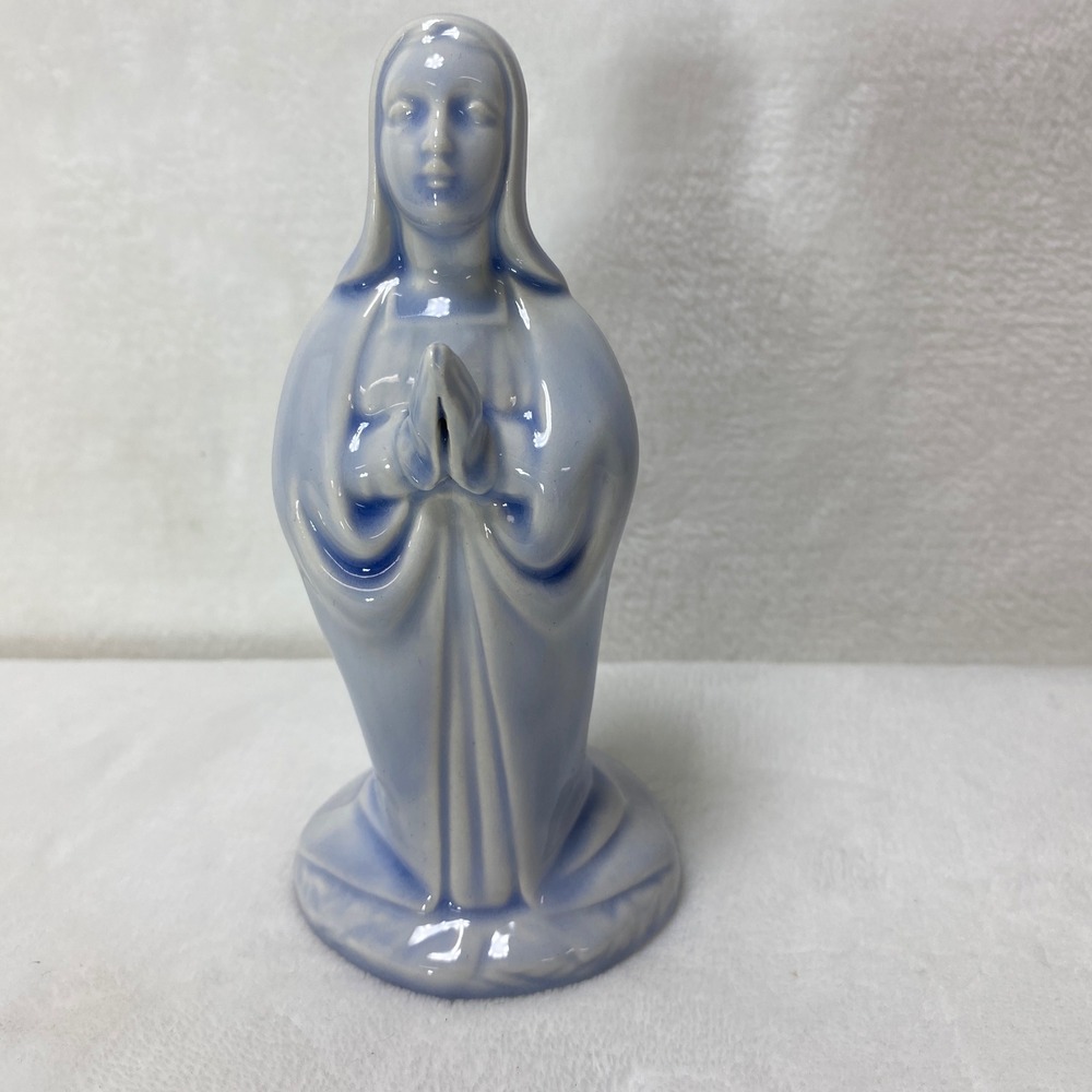 VTG '76‎ Praying Mary Statue Ceramic Blue Glaze Religious Christmas Nativity
